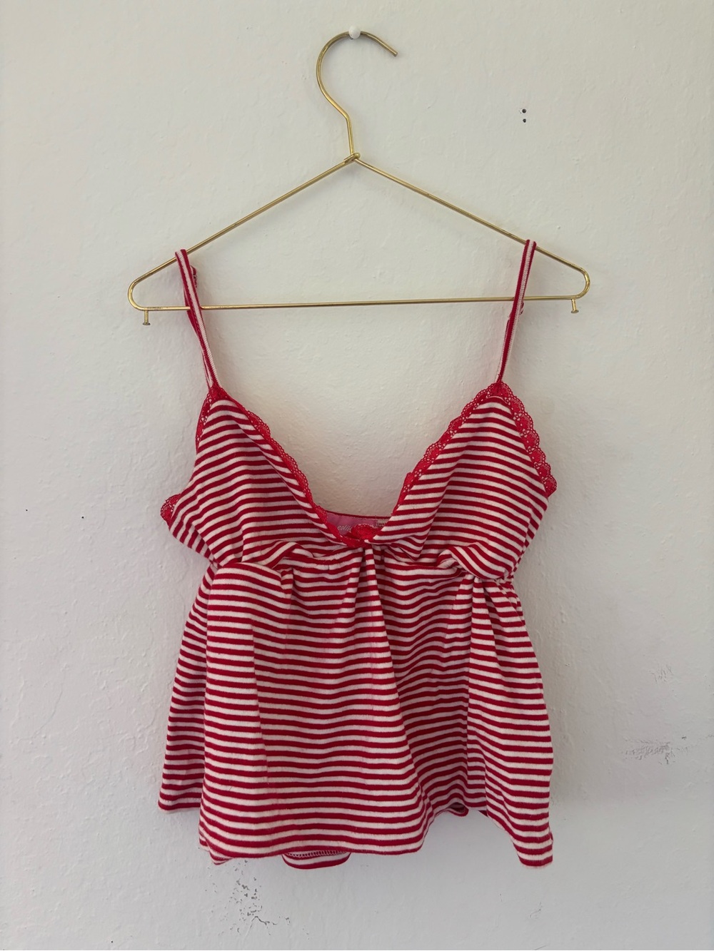 Edikted Red and White Striped Lace-Trim Cami